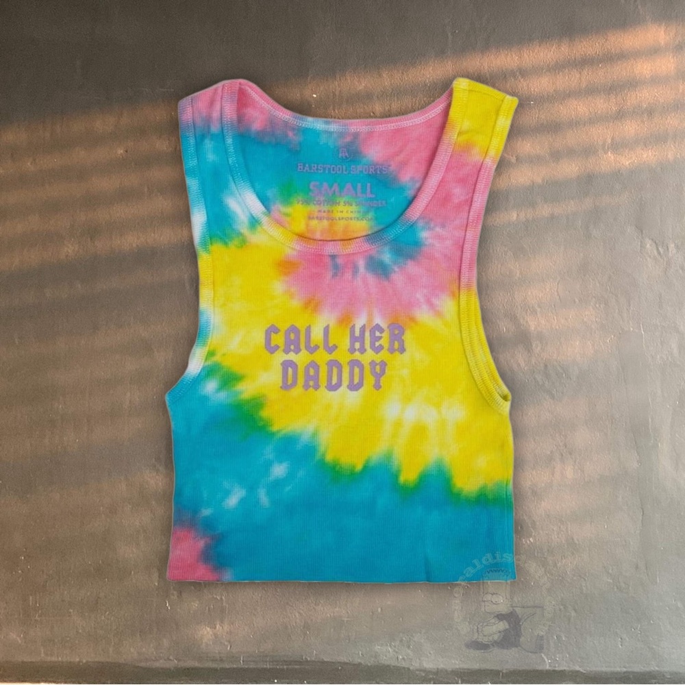 Call Her Daddy x Barstool Sports tie-dye crop tank purple logo OG DADDY GANG